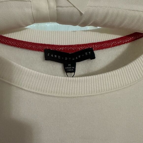 JANE + DELANCEY M Ivory Red WE Matched Pullover Crew Fleece Interior Sweatshirt - Picture 4 of 9